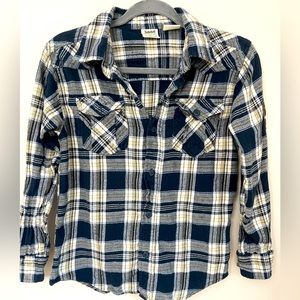 Timberland‎ Womens Navy Blue White Plaid Flannel Button Down Shirt Size M TBL-73